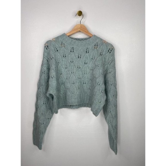 Topshop Blue Stitch Cropped Knitted Women's Pullover Sweater Size: Medium NWOT - Picture 2 of 6